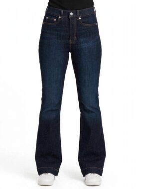 SPANX Flare Jeans Size 4 Dark Indigo High Rise Stretch Denim Flare Leg